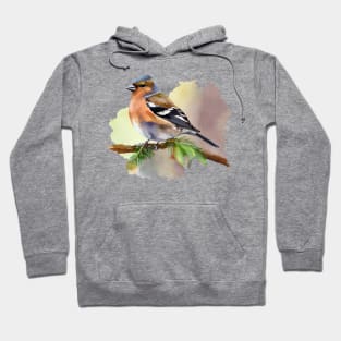 Watercolor Chaffinch on a twig Hoodie